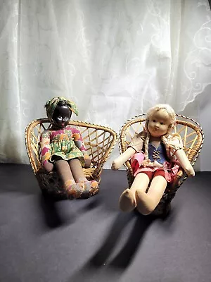 Vintage Wicker Peacock Chair And Loveseat For Dolls Or Teddy 🐻 Bears • $9.95