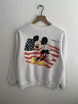 Vintage Disney Mickey Mouse Crewneck Adult Size Medium White Disneyland Mens 90s • $14.99