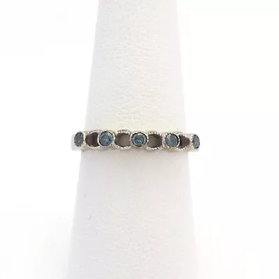 10k White Gold Blue Diamond Milgrain Bezel 5 Stone Wedding Anniversary Band Ring • $266