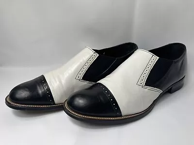 Vintage Stacy Adams Saddle Slip On Dress Shoes Cap Toe 50s Inspired Sz 9.5 Rare • $89.98