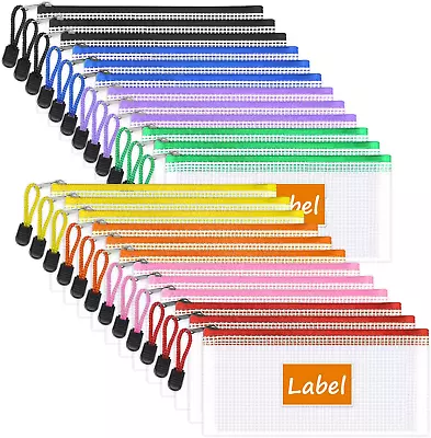 24Pcs Mesh Zipper Pouch Bags With Label Pocket A6 Pencil Pouch Bulk Plastic Zi • $11.75