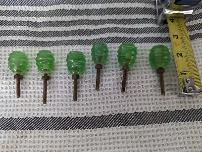 Vintage Honeycomb Drawer Knobs Pulls Set Of 6  Green Glass Pre-owned • $18.99