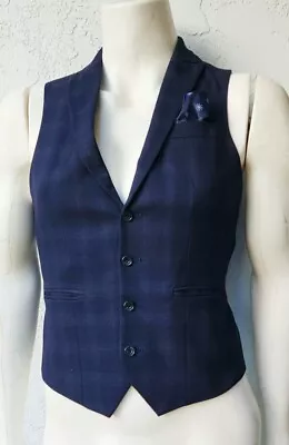 Murano Blue Plaid Slim Fit Vest Men's Small • $28