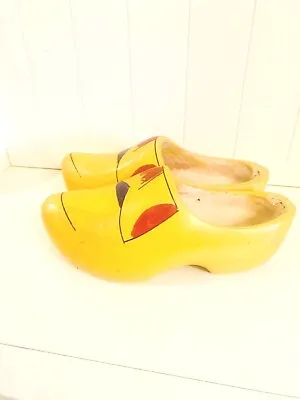 Vintage 1960's A.W.G. OTTEN Dutch Wooden Shoes Carved Clogs Yellow Red Size 27 • $19.95