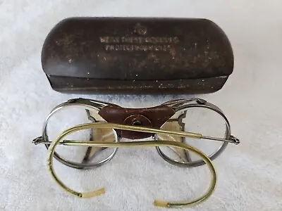 Vintage AO American Optical Safety Glasses Metal Case Lens Clear  Steampunk. • $22.95