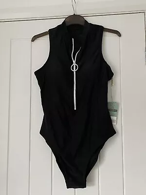 Shekini Sporty Zip High Neck One Piece Swim Suit Bathing Size L  UK 12-14 • £8