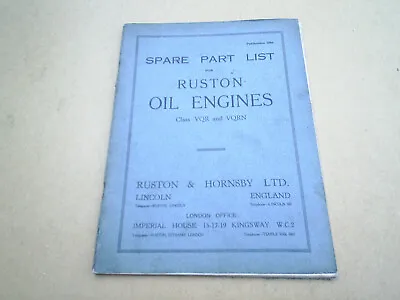 £15 • Buy Ruston And Hornsby VQR & VQRN Spare Parts List