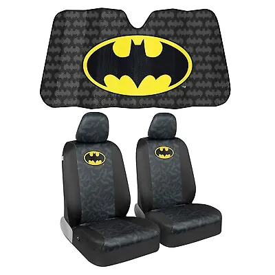 New Batman Classic Logo Car Front 2pc Seat Cover Set & Windshield Sunshade • $59.93