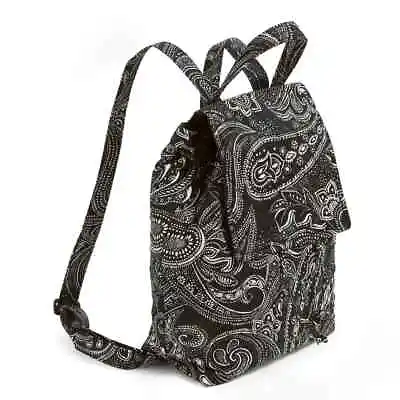 NWT Vera Bradley Small Drawstring Backpack Stellar Paisley Black White • $44.55