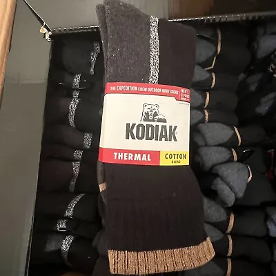 Kodiak COTTON Thermal Socks Crew Mens 3pk Size 7-12 BLACK/GRAY. 3 Pair FAST SHIP • $14.99