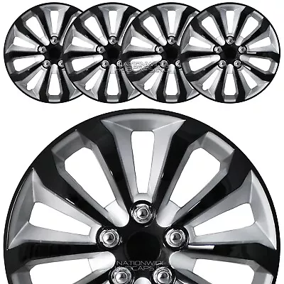 $59.99 • Buy 14  Set Of 4 Black Silver Wheel Covers Snap On Hub Caps Fit R14 Tire & Steel Rim