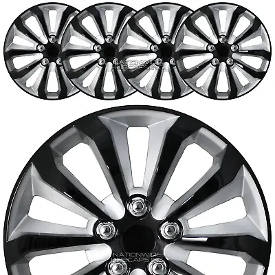 14  Set Of 4 Black Silver Wheel Covers Snap On Hub Caps Fit R14 Tire & Steel Rim • $59.99