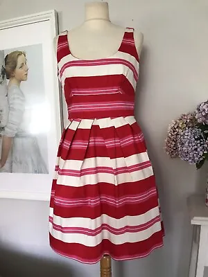 £15 • Buy 50's CANDY STRIPE DRESS UK 12 FIT & FLARE RED PINK WHITE LINED NET UNDERSKIRT.