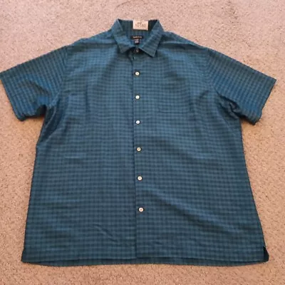 Van Heusen Shirt Mens XL Teal Blue Plaid Short Sleeve Button Up Polyester Blend • $14.30