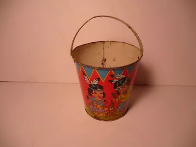 Vintage Ohio Art Tin Litho Sand Pail Horse Calf Indian Squaw Bunny Kids Carrot • $9.99