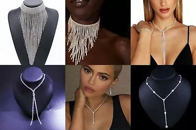 £6.49 • Buy Crystal Diamante Choker Evening Wedding Necklace And Earring Jewellery Sets
