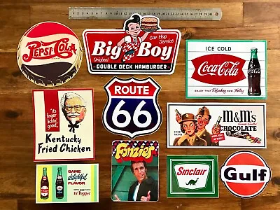 10 Retro Diner Mancave Stickers Signs Route 66 Coca Cola Sinclair M&M's Big Boy • $35