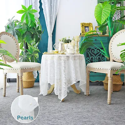 $17.29 • Buy Lace Pearl Tablecloth Rectangle Floral White Wedding Party Decor Furniture Cover