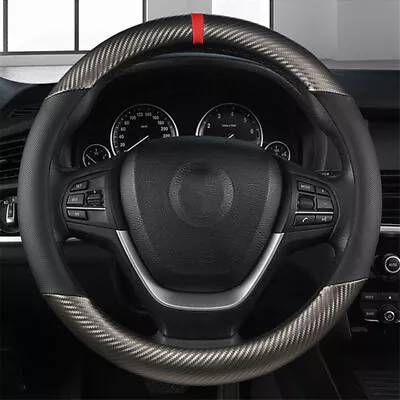 15'' Car Anti Slip Steering Wheel Cover Carbon Black Fiber Leather Accessories • $11.58