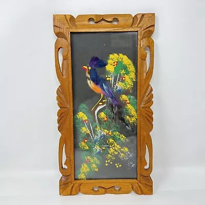 Mexican Feathercraft Bird Feather Art Framed Blue Bird Vintage • $29.95