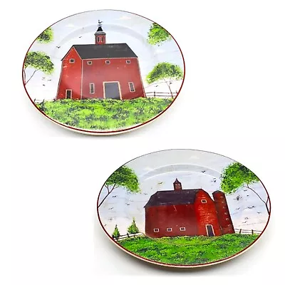 2 Barns Plates 1998 Warren Kimble By Sakura NY Salad Dessert Small Red Barn • $12