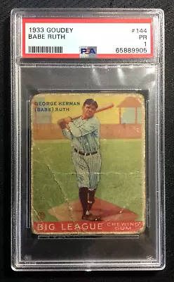 1933 Goudey #144 Babe Ruth Baseball Card Psa 1- Numerical Grade No Qualifiers! • $6599