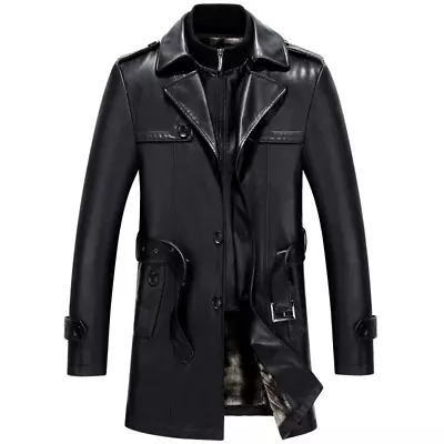 Mens Leather Trench Coat Long Jacket Stylish Winter Coat Genuine Lambskin • $160