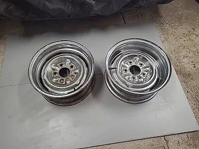 CHROME Reverse STEEL 14x6 5 X 4.75 WHEELS RIMS Chevy Impala Patina Wagon Gasser • $275