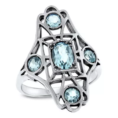 Genuine Blue Topaz Classic Art Nouveau Style 925 Sterling Silver Ring       442x • $24.99
