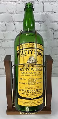 Vintage Empty CUTTY SARK Blended Scots Whisky Glass Bottle W/ Wood Pour Cradle • $75