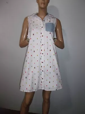 Disney All Over Print White Cotton Sleeveless A-Line Mini Shirt Dress L EUC • $25