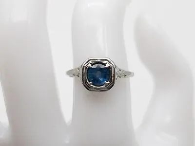 Antique 1920s $4000 1ct Ceylon Blue Sapphire Platinum Filigree Ring RARE • $777