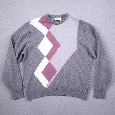 Vtg Lord Jeff Lambswool Sweater XL Gray Argyle Mens • $14.98