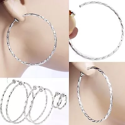 #E121D CLIP-ON Twist Hoop EARRINGS Look Like Pierced Spring Closure Women Men • $10.99