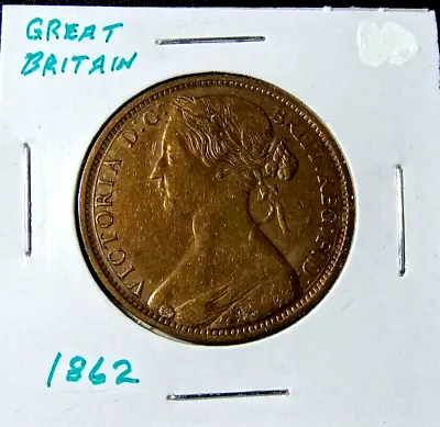 1862 Great Britain  One Penny Coin 19th Century UK Large Penny - Queen Victoria • $28.95