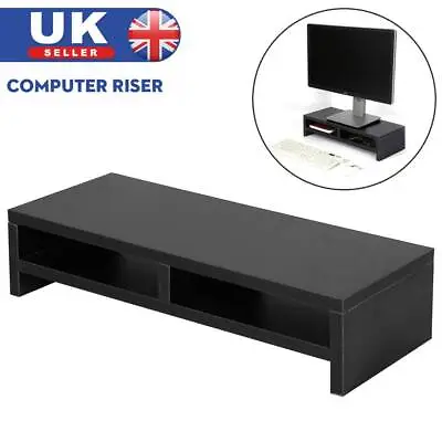 2 Tier Wood Computer Desktop Monitor Stand Laptop TV Display Screen Riser Shelf • £13.99