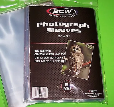 100 5x7 Photo Sleeves-crystal Clear-archival Safe-acid Free-2 Mil Thick- By Bcw • $3.35