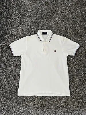 £12.50 • Buy Fred Perry Polo Shirt White Cotton Pique Made In England Medium M 38” Mod Retro