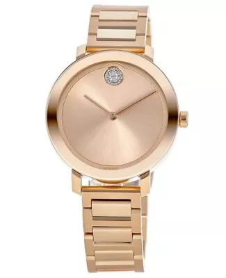 Movado Bold $850 Women's Rose Gold Crystals Swiss Watch Evolution 3600650 • $256.62