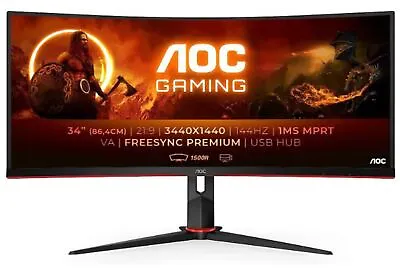 $753.95 • Buy AOC 34' 3K Gaming 1ms 144hz, 130mm Height Adjustable Stand. FreeSync Premium, 3-