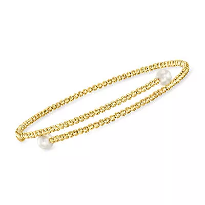 4-5mm Cultured Pearl Beaded Bypass Cuff Bracelet In 14kt Yellow Gold. 7 Inches • $179