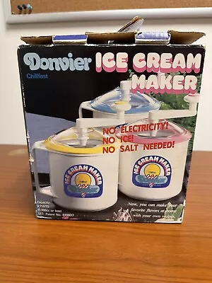 Vintage Donvier Hand Cranked Ice Cream Maker 2 Pints YELLOW Includes Booklet • $24.99