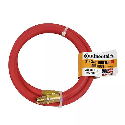 Continental Rubber Air Hose 3 Feet X 3/8 Inch 250 PSI Oil-Resistant Red 10368 • $13.95