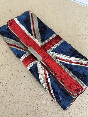 Accessorize Bag Sequin Union Jack - NWOT Red White Blue Clutch / Shoulder Bag • £7.50