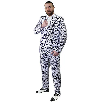 Dalmatian Print Suit Mens Fancy Dress Jacket And Trousers Dog Book Day Costume • £29.99