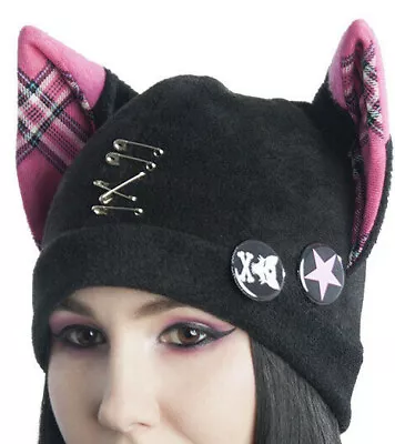 $28 • Buy Pawstar Pin Punx Fox Hat - Fleece Goth Punk Furry Beanie Harajuku Pink 1858