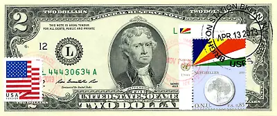 $2 Dollars 2013 Star Stamp Cancel Postal Flag From Seychelles Value $175 • $175