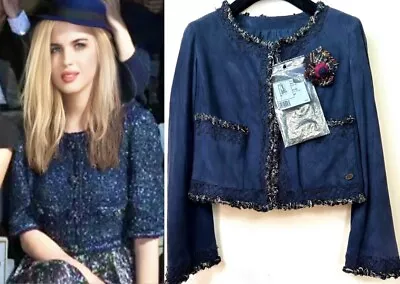 $1599 • Buy 5K Chanel Vintage 2011 Navy Blue Lambskin Leather Jacket 38 40 6 8 Coat Vtg M