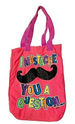 Justice Pink Mustache And Bacon Cotton Canvas Tote Bag Gift • $6.25