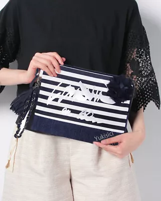 LANVIN En Bleu Japan Fashion Clutch Stripes & Foil Silver Logo-Navy & White-NWT • $169.99